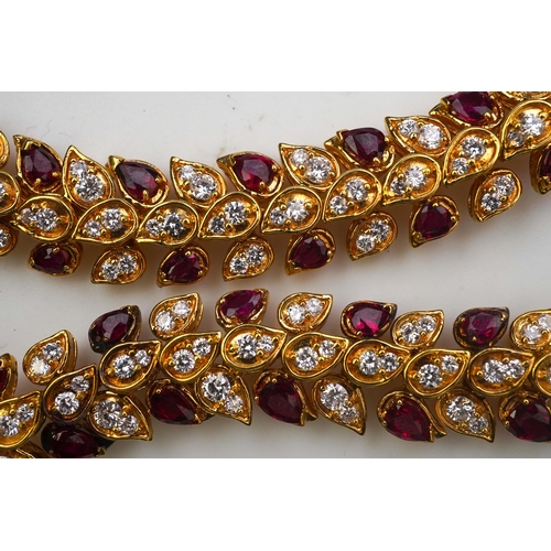 348 - André Col, a fine ruby and diamond demi-parure, France, third quarter 20th century, comprising: a ne... 