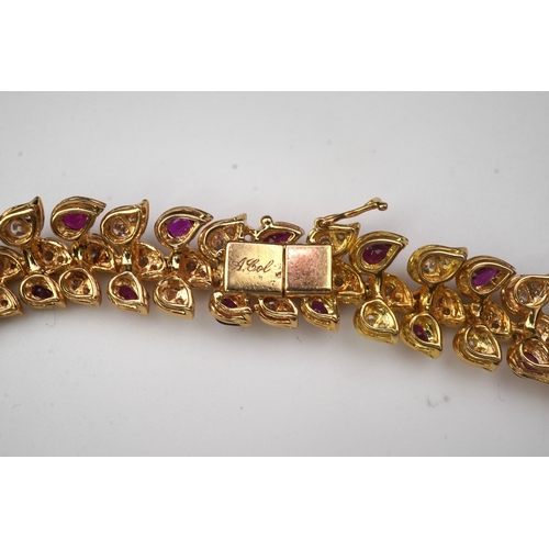 348 - André Col, a fine ruby and diamond demi-parure, France, third quarter 20th century, comprising: a ne... 