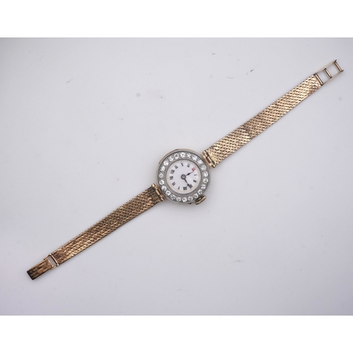 363 - A lady's 9ct gold and diamond cocktail watch, early 20th century and later, the circular white ename... 