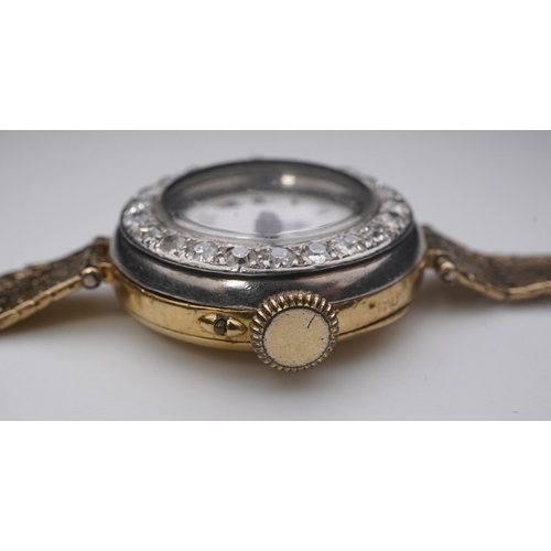 363 - A lady's 9ct gold and diamond cocktail watch, early 20th century and later, the circular white ename... 