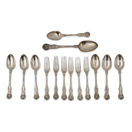 37 - A part canteen of early Victorian silver flatware, by Robert Wallis, double struck with an unusual p... 