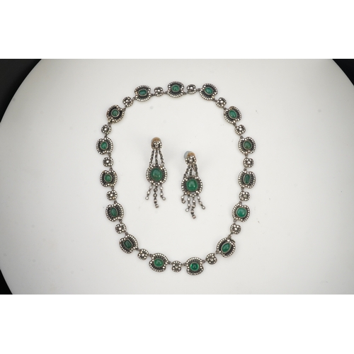 392 - An emerald and rock crystal demi-parure, France, early 20th century, comprising: a necklace, compose... 