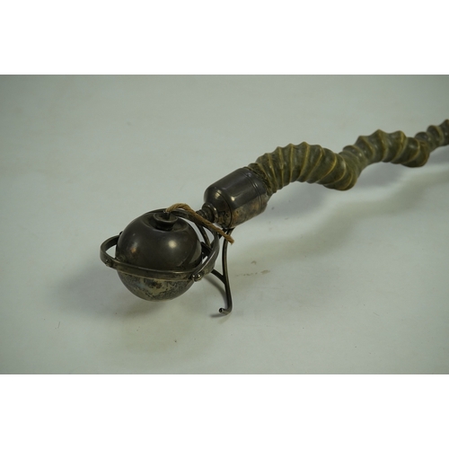 41 - A late Victorian antelope horn handled silver orb shaped gimbal table lighter, by Joseph Braham, Lon... 