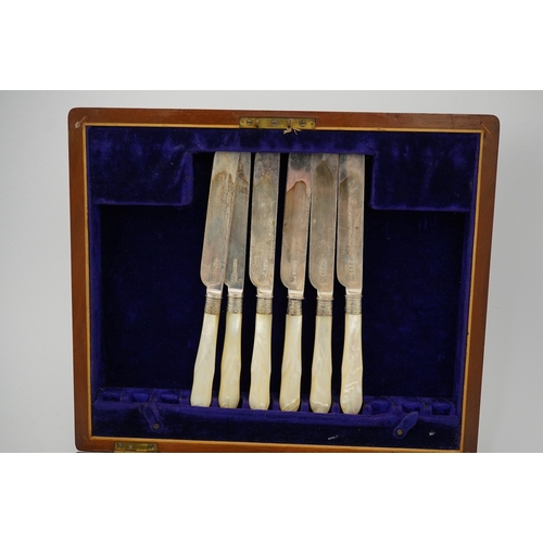 46 - Twelve pairs of Victorian mother of pearl handled silver dessert eaters, by Mappin & Webb, Sheffield... 