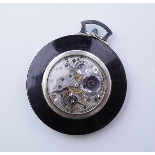 461 - Lacloche Frères, an Art Deco onyx and sapphire pocket watch, circa 1925, of circular outline, the si... 