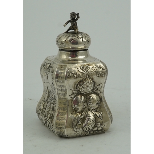 49 - A late Victorian Hanau silver tea caddy and cover by Berthold Muller, with import marks for Chester,... 