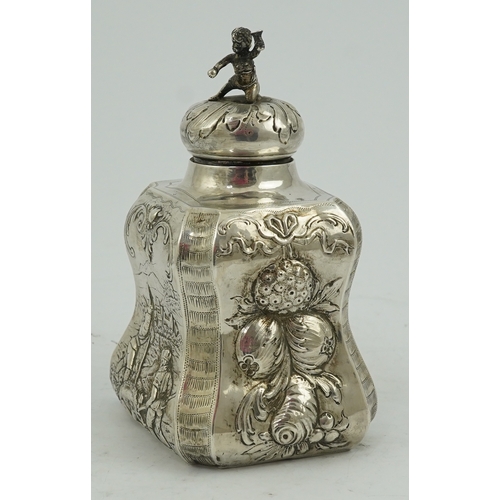 49 - A late Victorian Hanau silver tea caddy and cover by Berthold Muller, with import marks for Chester,... 