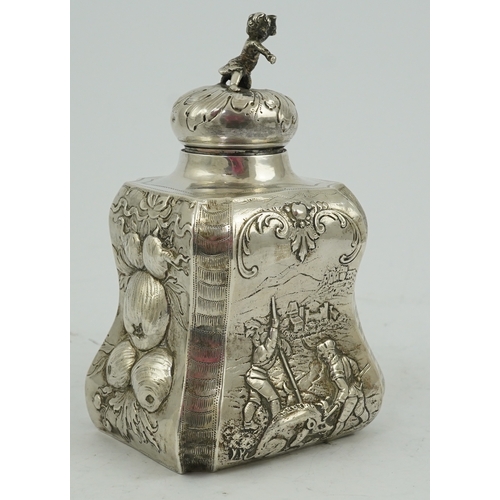 49 - A late Victorian Hanau silver tea caddy and cover by Berthold Muller, with import marks for Chester,... 