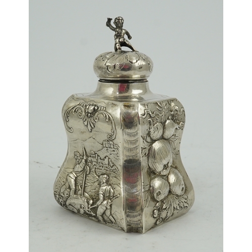 49 - A late Victorian Hanau silver tea caddy and cover by Berthold Muller, with import marks for Chester,... 