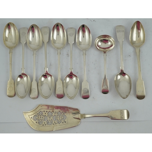 53 - A matched set of seven late Victorian silver table spoons by Goldsmiths & Silversmiths Co Ltd (5) an... 