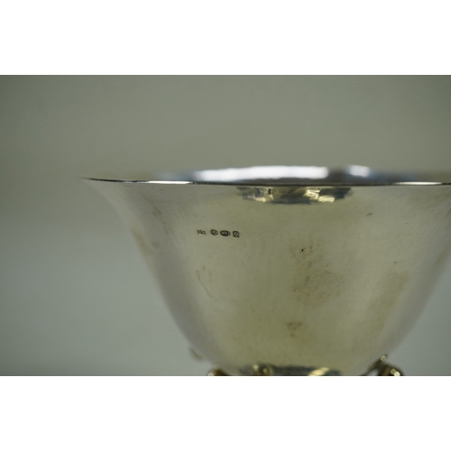 70 - A George V Johan Rohde for Georg Jensen planished silver bowl, with pierced leaf and berry stem, on ... 