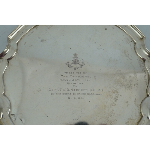 83 - A George V silver salver, by James Dixon & Sons, with engraved inscription relating to the marriage ... 