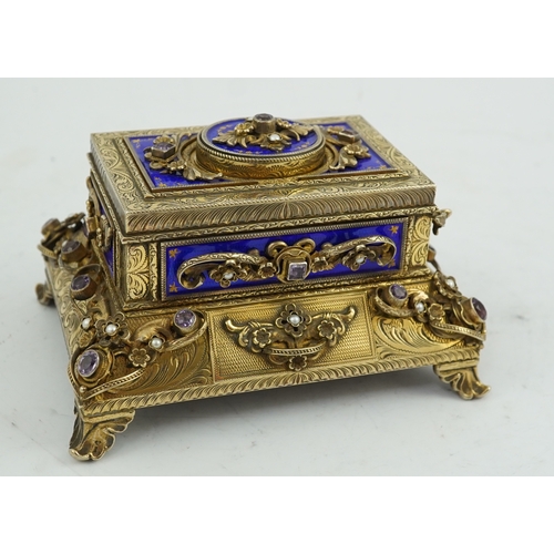 90 - A late Karl Griesbaum Model 17 silver gilt, blue enamel, amethyst and cultured pearl set automaton s... 