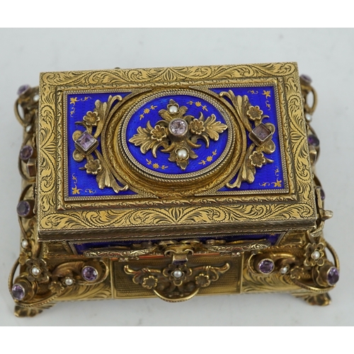 90 - A late Karl Griesbaum Model 17 silver gilt, blue enamel, amethyst and cultured pearl set automaton s... 