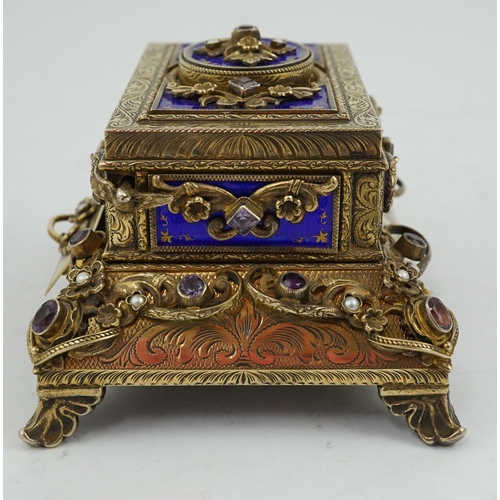 90 - A late Karl Griesbaum Model 17 silver gilt, blue enamel, amethyst and cultured pearl set automaton s... 