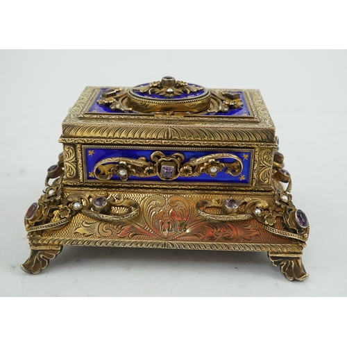 90 - A late Karl Griesbaum Model 17 silver gilt, blue enamel, amethyst and cultured pearl set automaton s... 