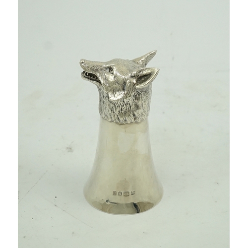 97 - An Elizabeth II silver fox head stirrup cup, by William Comyns & Sons Ltd, London, 1978, 13.4cm, 9oz... 