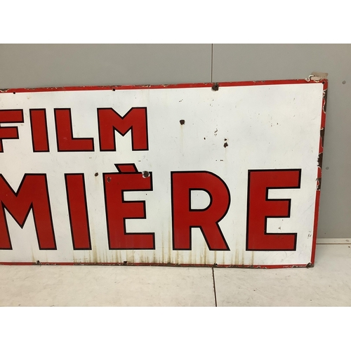 1001 - A large vintage French enamel advertising sign 'Film Lumière', width 246cm, height 95cm. Condition -... 