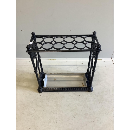 1011 - A 19th century Coalbrookdale style cast iron umbrella stand, width 62cm, depth 26cm, height 64cm. Co... 