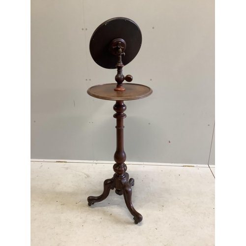 1030 - A Victorian mahogany shaving stand on carved tripod base, height 140cm. Condition - fair