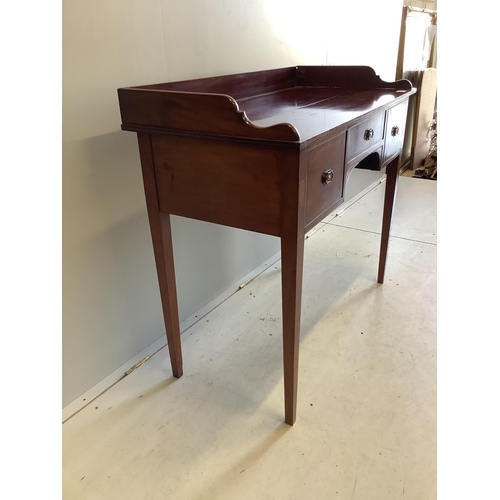 1037 - A Sheraton revival inlaid mahogany washstand, width 108cm, depth 50cm, height 92cm. Condition - poor... 