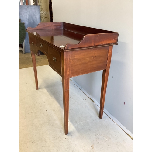 1037 - A Sheraton revival inlaid mahogany washstand, width 108cm, depth 50cm, height 92cm. Condition - poor... 