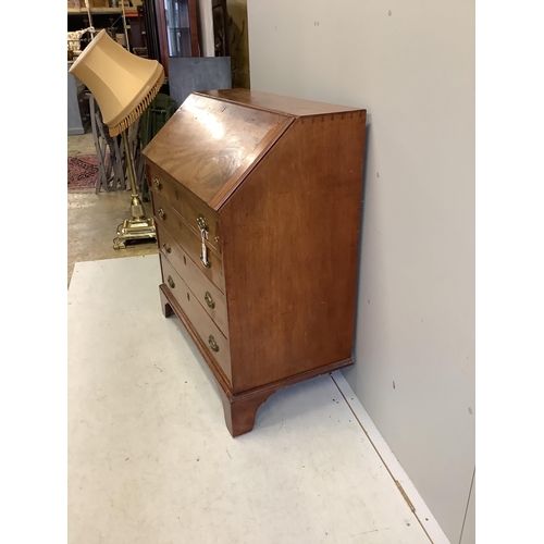 1081 - A George III mahogany bureau, width 98cm, depth 52cm, height 107cm. Condition - poor to fair