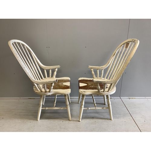 1096 - A pair of Laura Ashley painted Windsor comb back armchairs, width 59cm, depth 46cm, height 104cm. Co... 