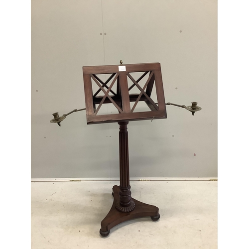 1102 - A Regency and later mahogany duet music stand, height 120cm. Condition - fair to good