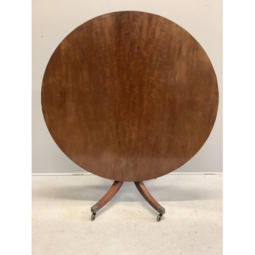 1103 - A George III circular mahogany tilt top breakfast table, diameter 120cm, height 71cm. Condition - fa... 