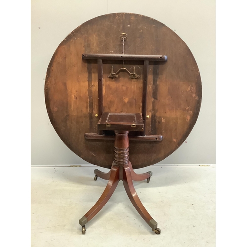 1103 - A George III circular mahogany tilt top breakfast table, diameter 120cm, height 71cm. Condition - fa... 