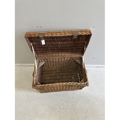 1105 - A vintage brass mounted wicker trunk, width 72cm, depth 44cm, height 50cm. Condition - fair