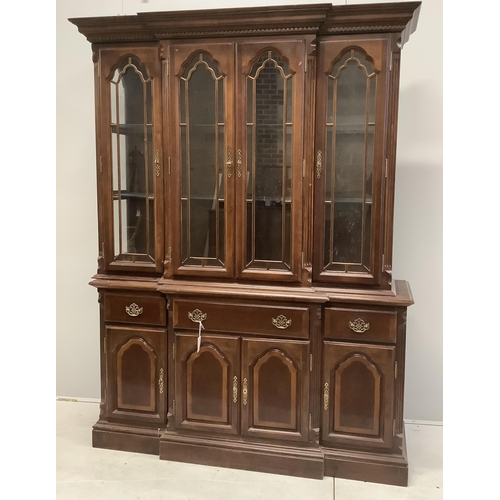 1108 - A Victorian style mahogany break front display cabinet, width 151cm, depth 43cm, height 202cm. Condi... 