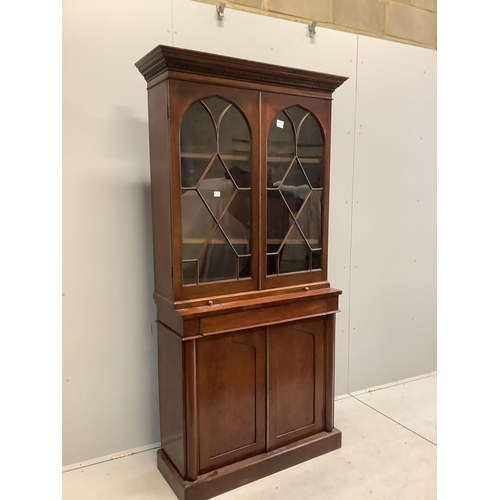 1113 - A Victorian mahogany chiffonier bookcase, width 91cm, depth 37cm, height 186cm. Condition - fair... 