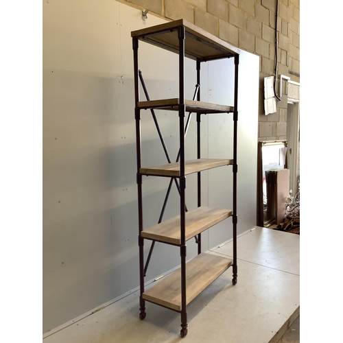 1114 - An industrial style open shelf unit, width 90cm, depth 39cm, height 202cm. Condition - fair