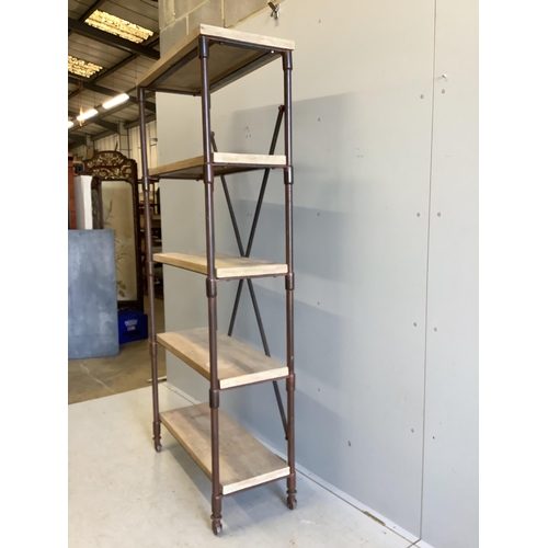 1114 - An industrial style open shelf unit, width 90cm, depth 39cm, height 202cm. Condition - fair