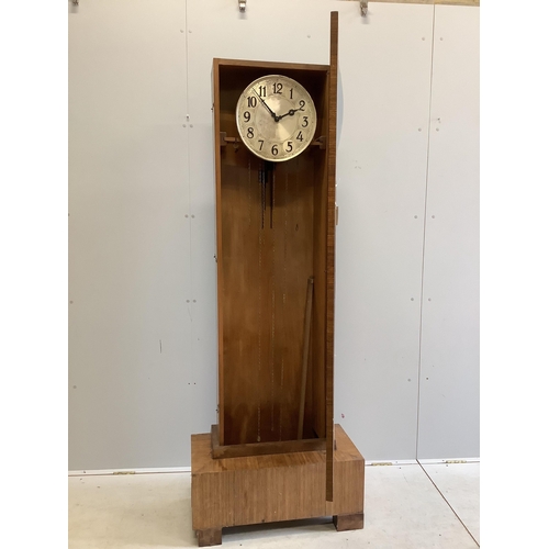 1117 - An Art Deco walnut longcase clock, height 196cm. Condition - fair