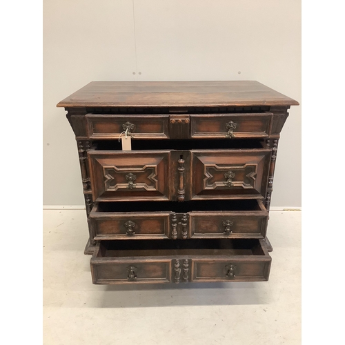 1127 - An 18th century oak block front chest of drawers, width 96cm, depth 61cm, height 85cm. Condition - f... 