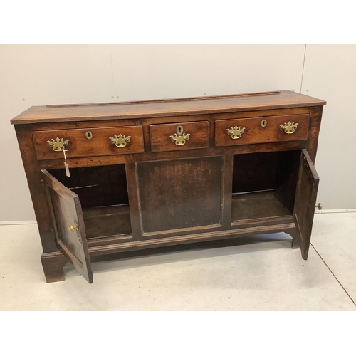 1134 - An 18th century oak low dresser, width 154cm, depth 42cm, height 90cm. Condition - fair