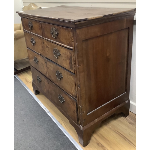 1138 - An 18th century walnut chest of drawers, width 96cm, depth 53cm, height 92cm. Condition - poor... 