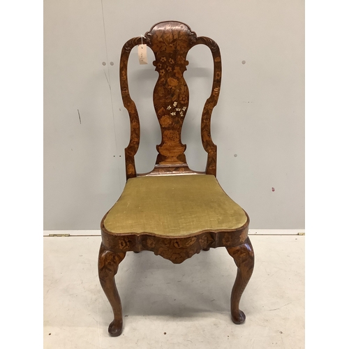 1152 - An 18th century Dutch marquetry inlaid dining chair, width 51cm, depth 41cm, height 106cm. Condition... 