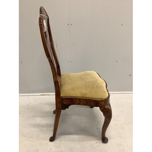 1152 - An 18th century Dutch marquetry inlaid dining chair, width 51cm, depth 41cm, height 106cm. Condition... 