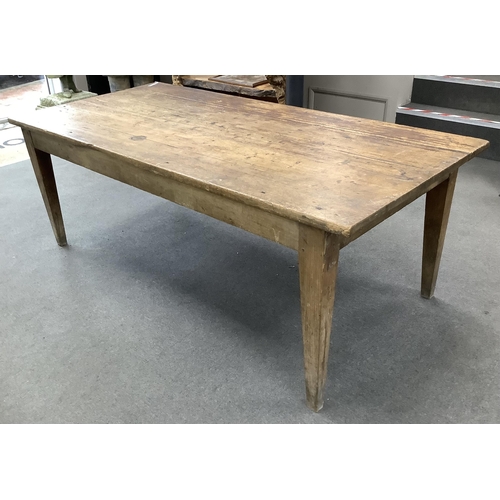 1153 - A 19th century French rectangular oak and pine kitchen table, width 198cm, depth 94cm, height 72cm. ... 