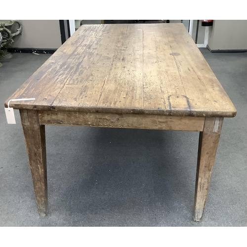 1153 - A 19th century French rectangular oak and pine kitchen table, width 198cm, depth 94cm, height 72cm. ... 