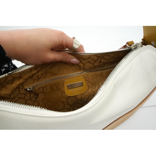 1257 - A vintage Jaeger leather white and tan shoulder bag