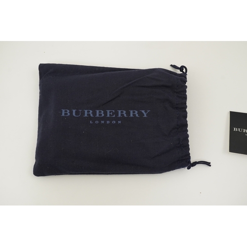 1264 - A Burberry brown tartan scarf, sunglasses with case and wallet with original box.