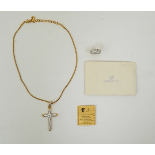 1287 - A Swarovski vintage cross necklace and ring.