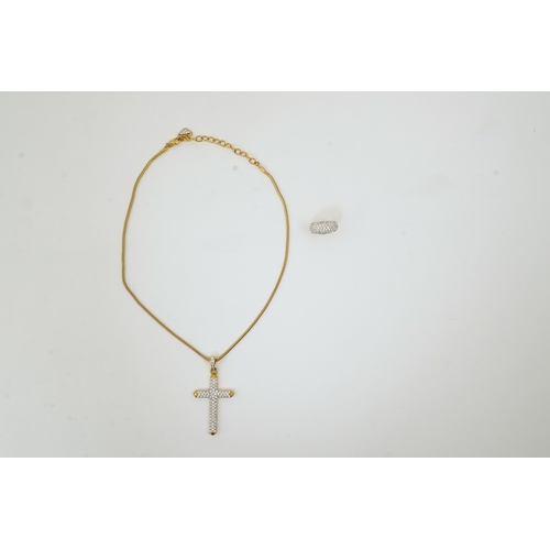 1287 - A Swarovski vintage cross necklace and ring.