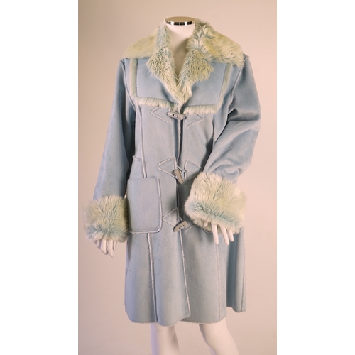 1293 - A lady's Chamonix faux sheepskin light blue duffle coat UK 12-14