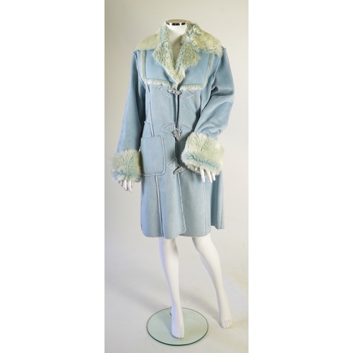 1293 - A lady's Chamonix faux sheepskin light blue duffle coat UK 12-14